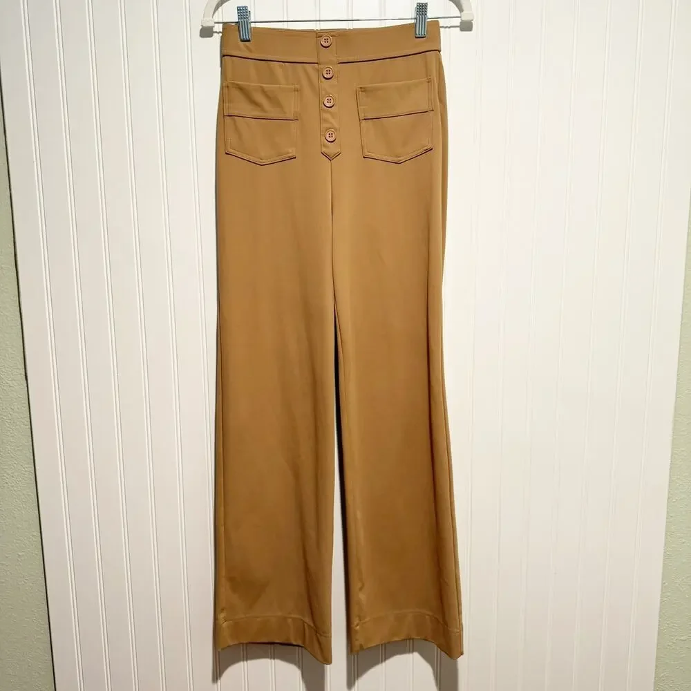 Halara Day Stretch High Waisted Straight Leg Pants Pull On Tan Size Small